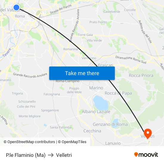 P.le Flaminio (Ma) to Velletri map
