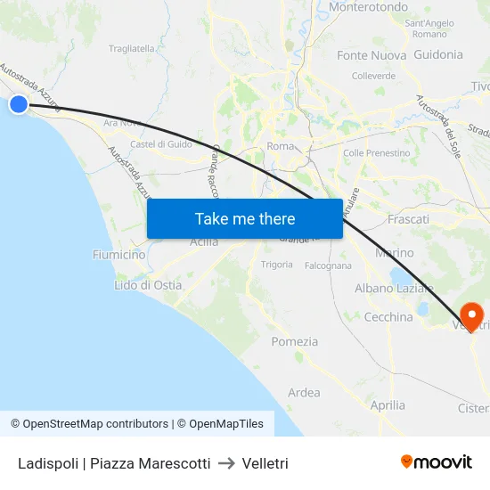 Ladispoli | Piazza Marescotti to Velletri map