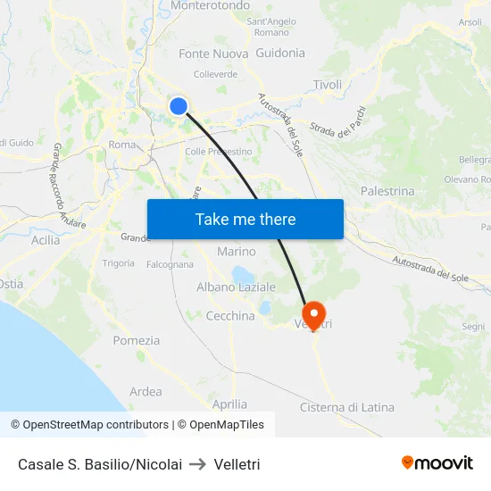 Casale S. Basilio/Nicolai to Velletri map