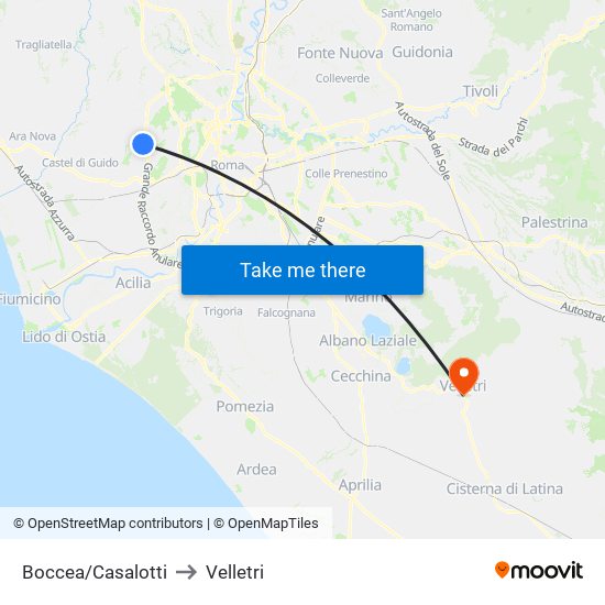 Boccea/Casalotti to Velletri map