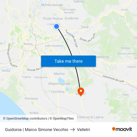 Guidonia | Marco Simone Vecchio to Velletri map