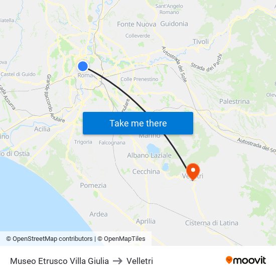 Museo Etrusco Villa Giulia to Velletri map