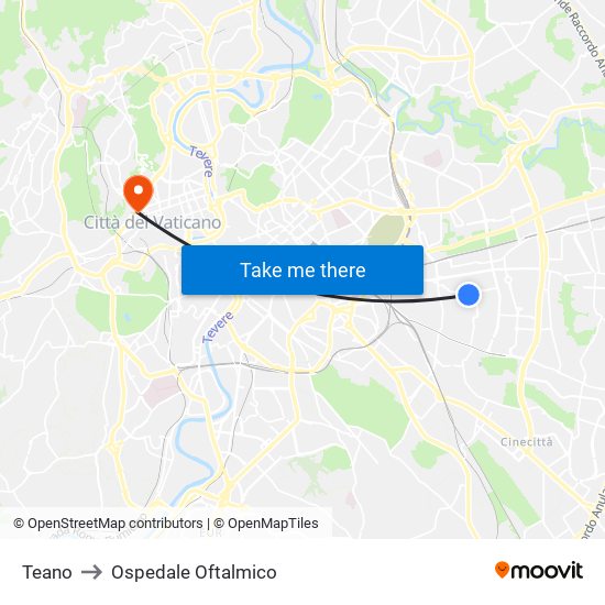 Teano to Ospedale Oftalmico map