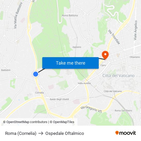 Roma (Cornelia) to Ospedale Oftalmico map