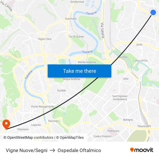 Vigne Nuove/Segni to Ospedale Oftalmico map