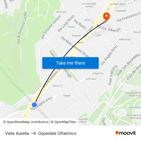 Valle Aurelia to Ophthalmic Hospital map