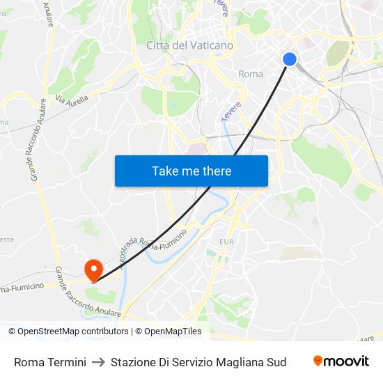 Roma Termini to Stazione Di Servizio Magliana Sud map