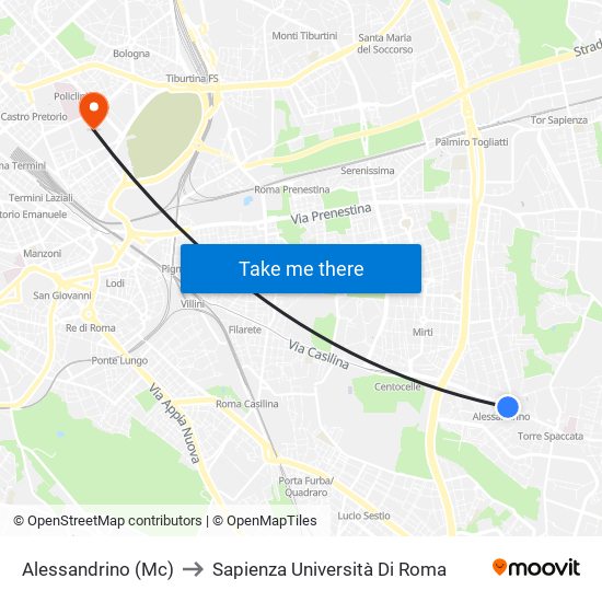 Alessandrino (Mc) to Sapienza Università Di Roma map