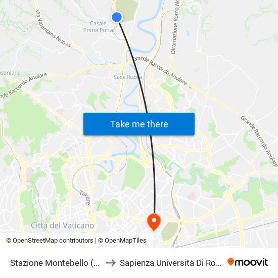 Stazione Montebello (Rv) to Sapienza Università Di Roma map