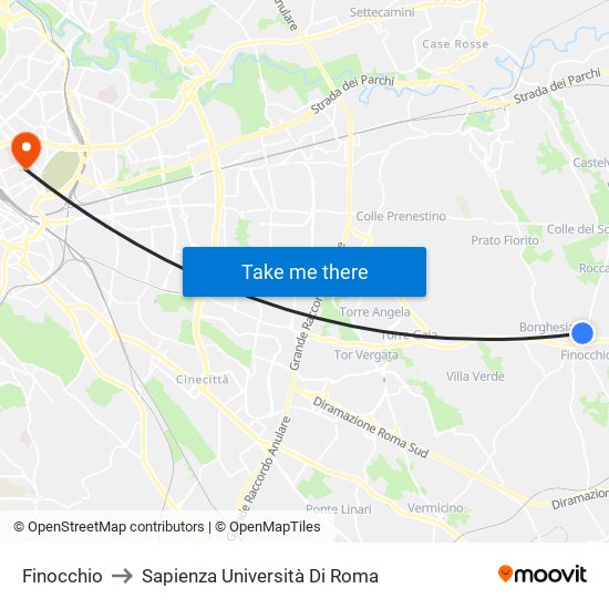 Finocchio to Sapienza Università Di Roma map