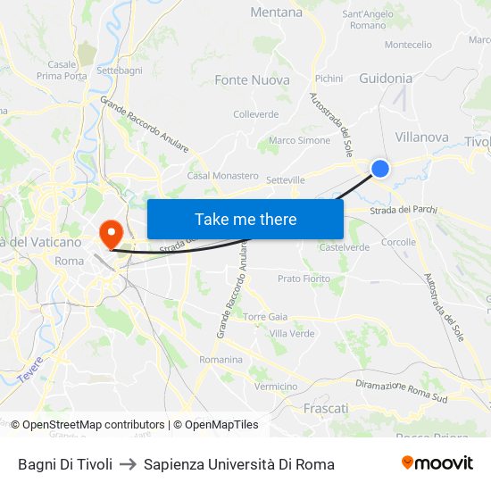 Bagni Di Tivoli to Sapienza Università Di Roma map
