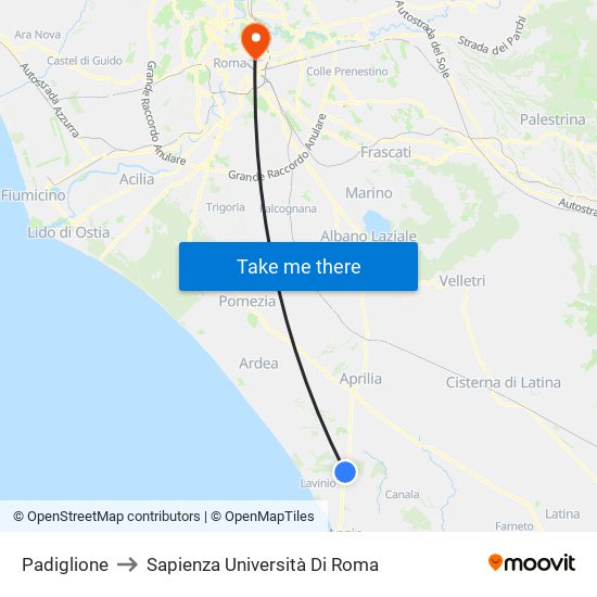 Padiglione to Sapienza Università Di Roma map