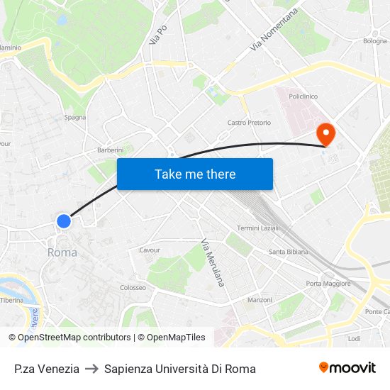 P.za Venezia to Sapienza Università Di Roma map