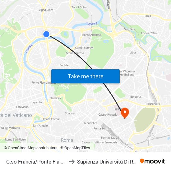 C.so Francia/Ponte Flaminio to Sapienza Università Di Roma map