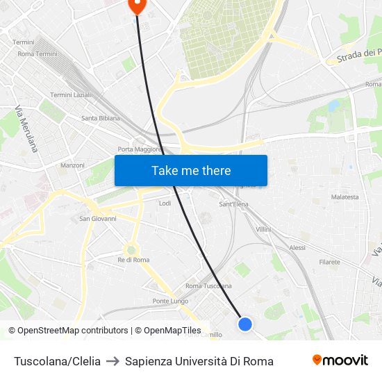 Tuscolana/Clelia to Sapienza Università Di Roma map
