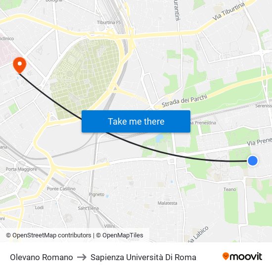Olevano Romano to Sapienza Università Di Roma map
