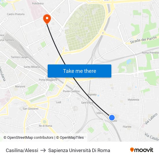 Casilina/Alessi to Sapienza Università Di Roma map