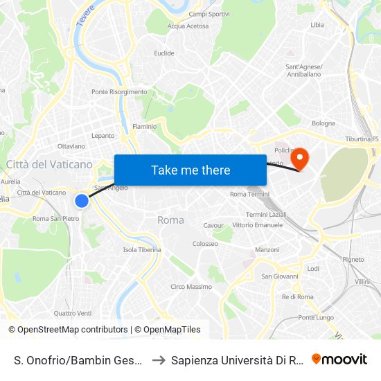 S. Onofrio/Bambin Gesù (H) to Sapienza Università Di Roma map