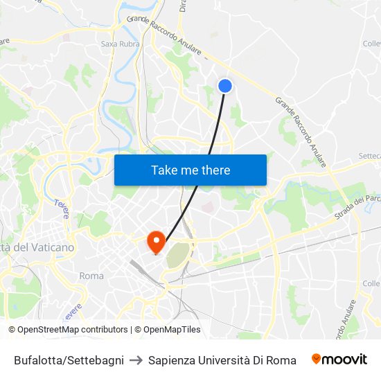 Bufalotta/Settebagni to Sapienza Università Di Roma map