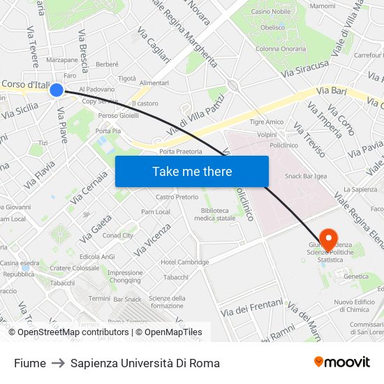 Fiume to Sapienza Università Di Roma map