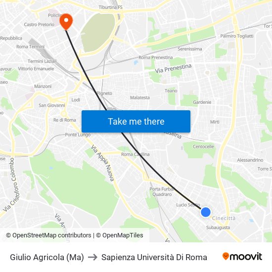 Giulio Agricola (Ma) to Sapienza Università Di Roma map