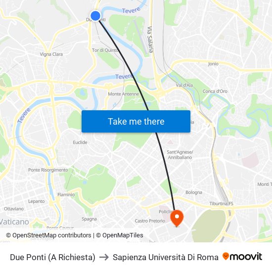 Due Ponti (A Richiesta) to Sapienza Università Di Roma map