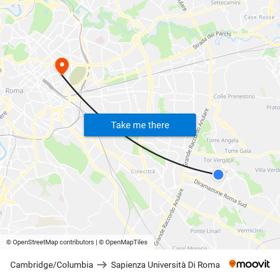 Cambridge/Columbia to Sapienza Università Di Roma map