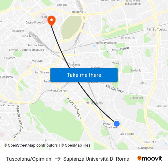 Tuscolana/Opimiani to Sapienza Università Di Roma map