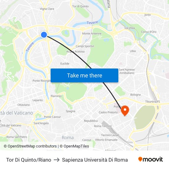 Tor Di Quinto/Riano to Sapienza Università Di Roma map