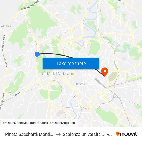 Pineta Sacchetti/Montiglio to Sapienza Università Di Roma map