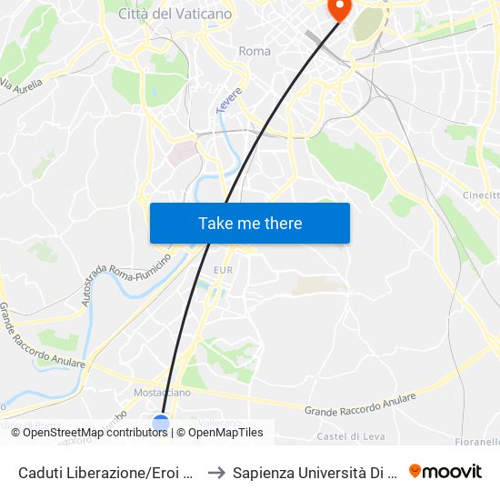 Caduti Liberazione/Eroi Di Coo to Sapienza Università Di Roma map