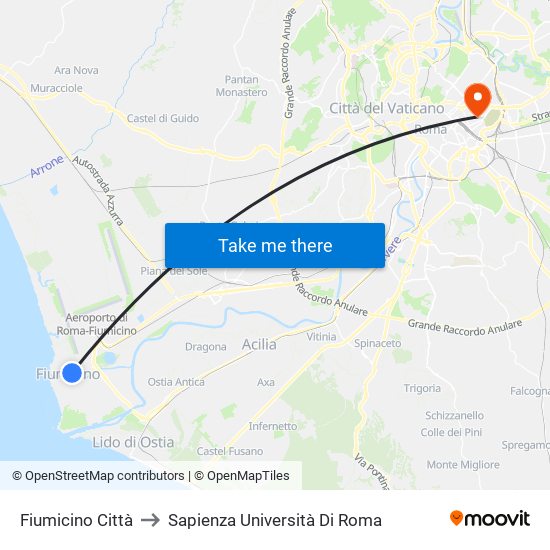 Fiumicino Città to Sapienza Università Di Roma map