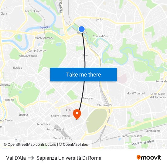 Val D'Ala to Sapienza Università Di Roma map