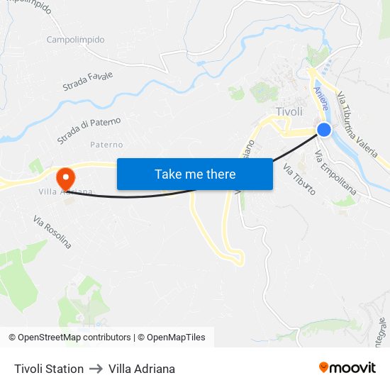Tivoli Station to Villa Adriana map