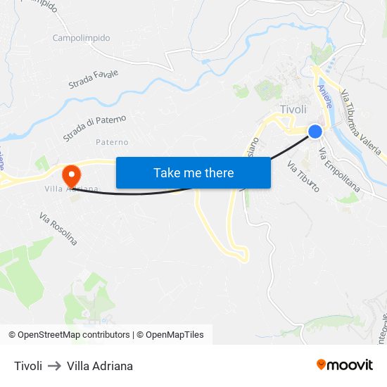 Tivoli to Villa Adriana map