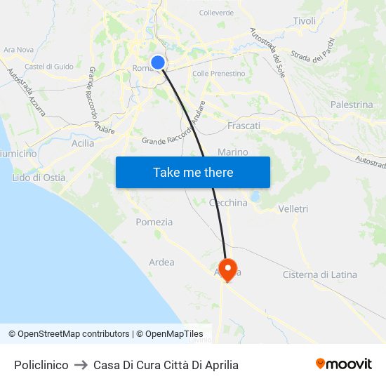 Policlinico to Casa Di Cura Città Di Aprilia map