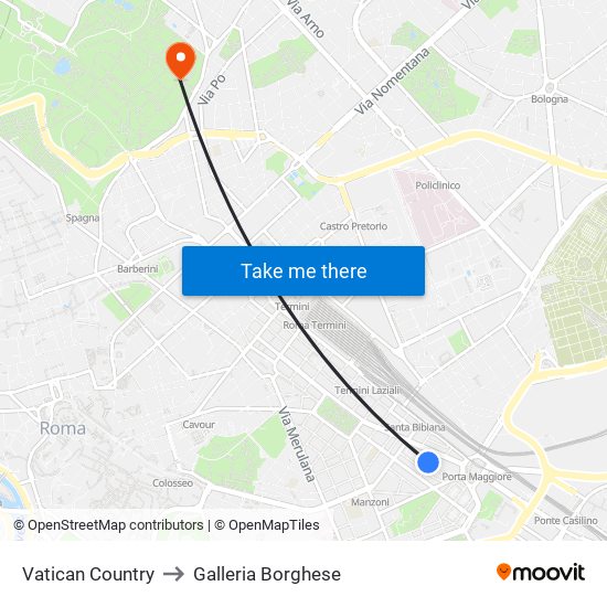 Vatican Country to Galleria Borghese map