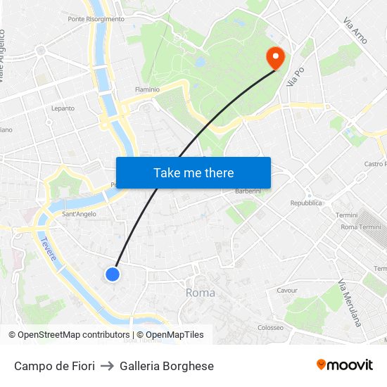 Campo de Fiori to Galleria Borghese map