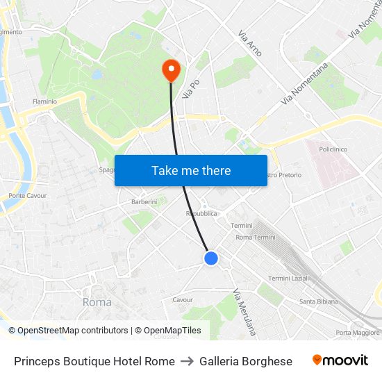 Princeps Boutique Hotel Rome to Galleria Borghese map