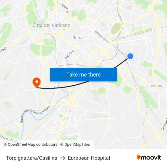 Torpignattara/Casilina to European Hospital map