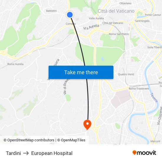 Tardini to European Hospital map