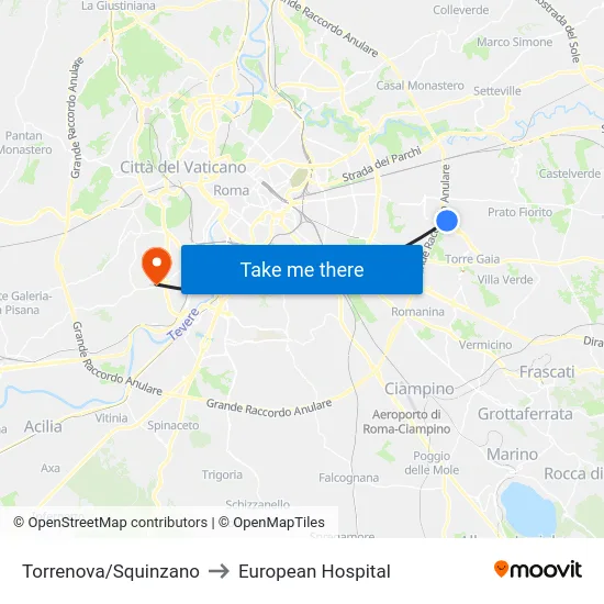 Torrenova/Squinzano to European Hospital map