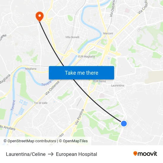 Laurentina/Celine to European Hospital map