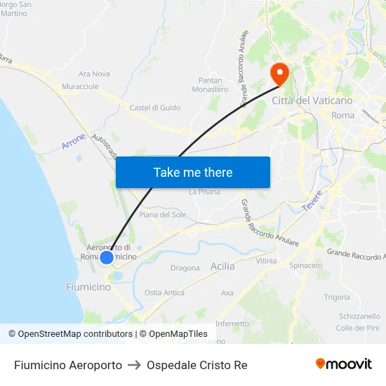 Fiumicino Aeroporto to Ospedale Cristo Re map