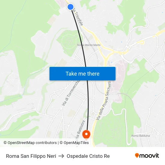 Rome San Filippo Neri to Cristo Re Hospital map