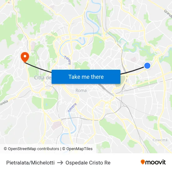 Pietralata/Michelotti to Cristo Re Hospital map