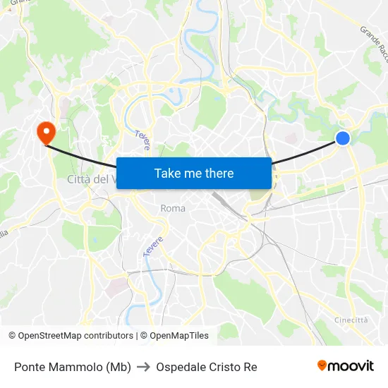 Ponte Mammolo (Metro B) to Cristo Re Hospital map