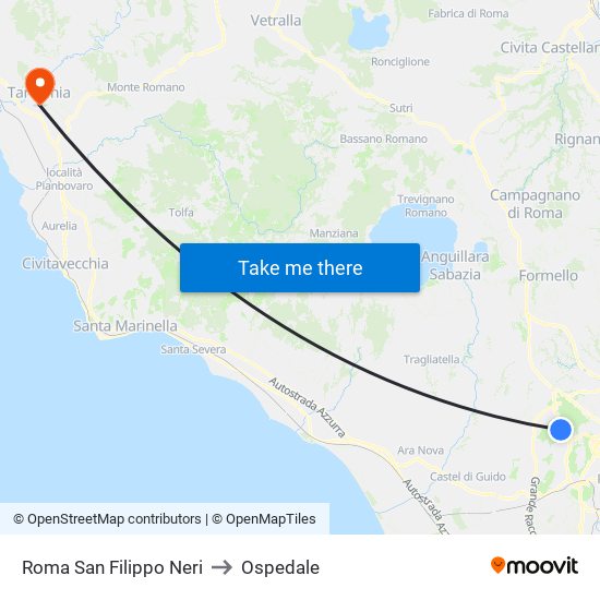 Roma San Filippo Neri to Ospedale map