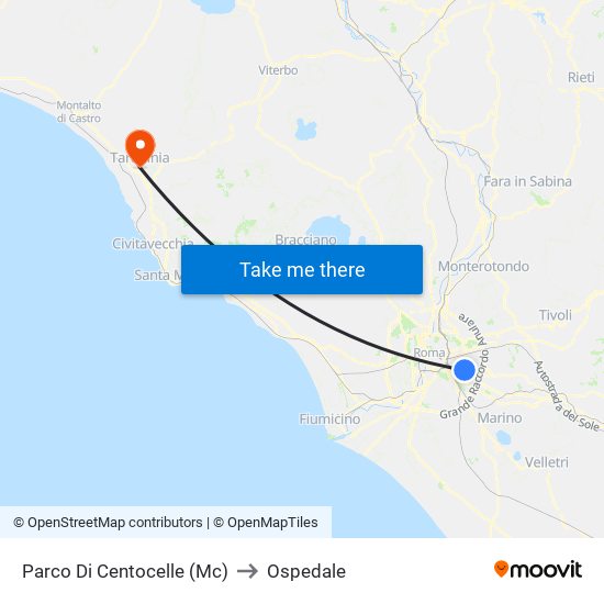 Parco Di Centocelle (Mc) to Ospedale map