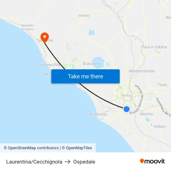 Laurentina/Cecchignola to Ospedale map